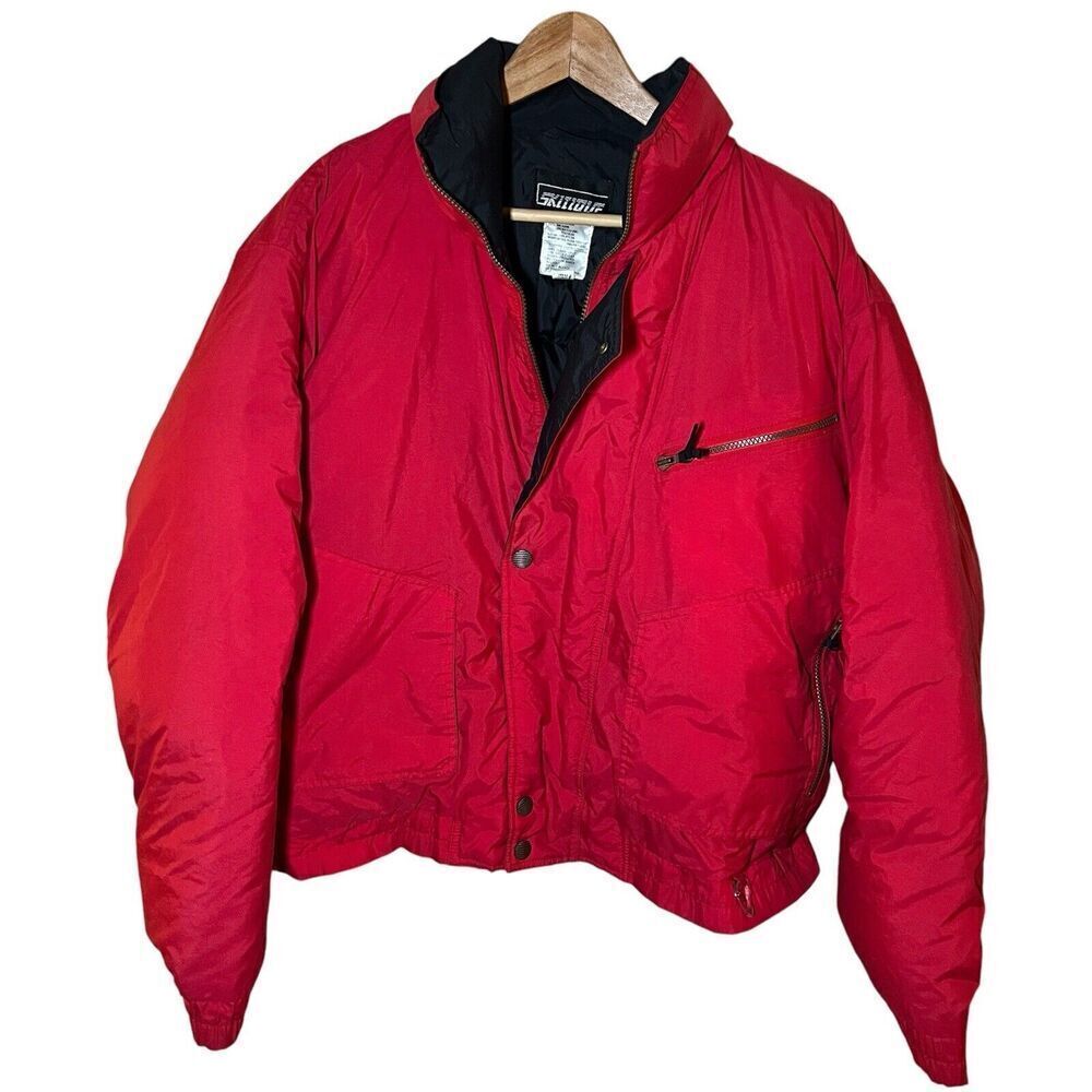 Skitique SZ L Men's Red Down Feather Filled Puffer Ski Snowboard Zip Up Jacket